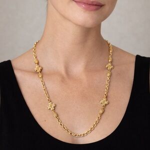 Miriam Haskell vintage gold tone filigree chain long statement necklace costume